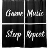 単語を含む白黒のおもしろい四角 シャワーカーテン (正面)