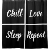 単語を含む白黒のおもしろい四角 シャワーカーテン (正面)