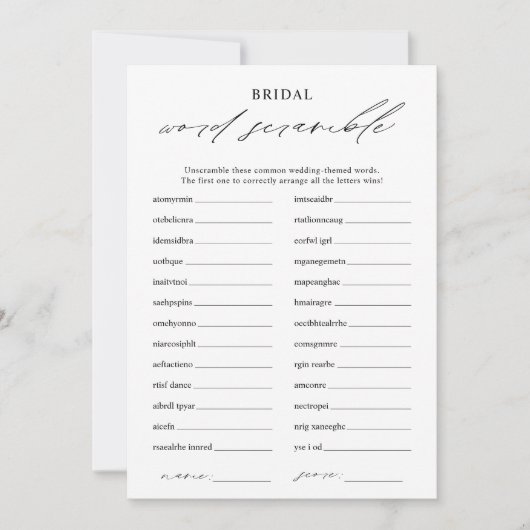 単語スクランブルエレガントブライダルシャワーゲームカード 招待状 (正面)