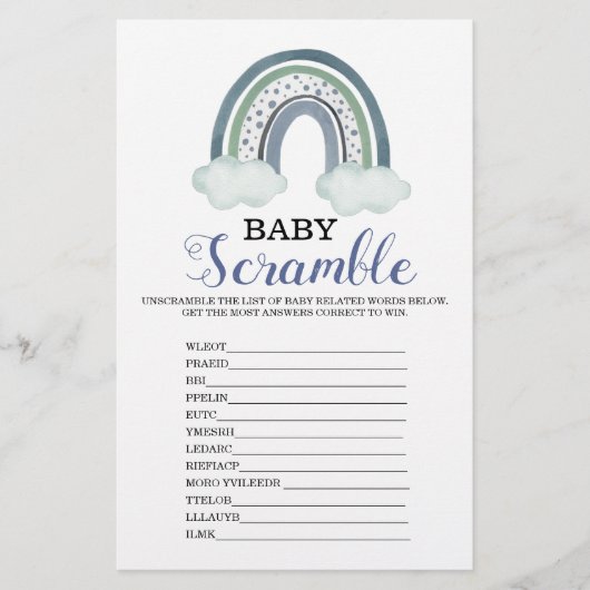 単語スクランブル虹の赤ちゃんシャワーゲーム (正面)