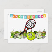単語ハッピーバースデーおもしろい付きテニスボール顔 ポストカード (正面/裏面)