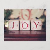 単語喜びのクリスマスのブロック シーズンポストカード (正面)