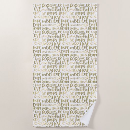 単語感動的金ゴールドと白 ビーチタオル (正面)