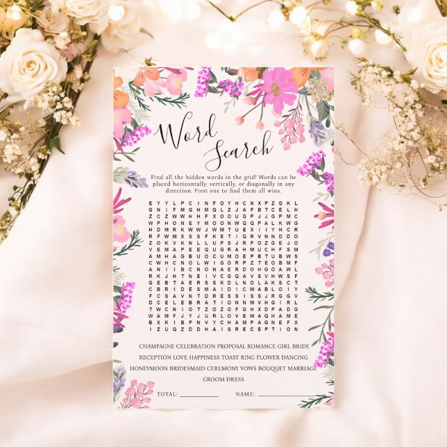 単語検索ボーホフローラブライダルシャワーゲーム (Word Search boho floral bridal shower game)