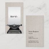 "単語。"ヴィンテージのタイプライターのエレガントなリネン作家 名刺 (正面/裏面)