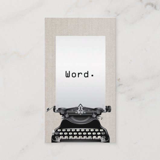 "単語。"ヴィンテージのタイプライターのエレガントなリネン作家 名刺 (正面)