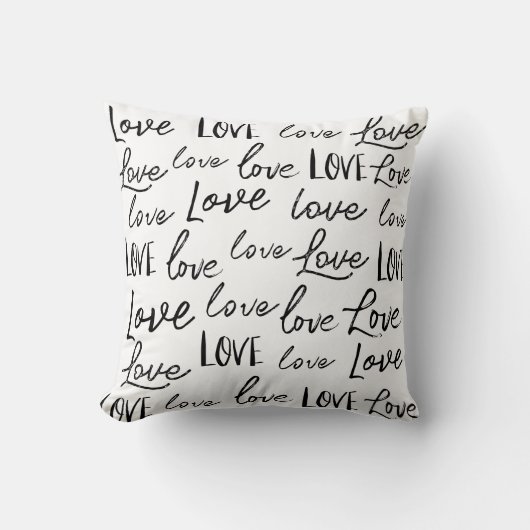 単語"愛"繰り返しタイポグラフィ書道スクリプト クッション (正面)