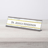 博士のフェイク金ゴールドと白大理石の外観 デスクネームプレート (正面)