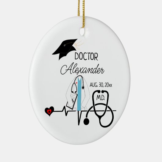 博士卒業医学生の卒業式クリスマス セラミックオーナメント (右)
