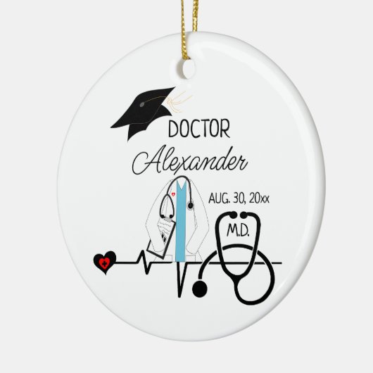 博士卒業医学生の卒業式クリスマス セラミックオーナメント (左)