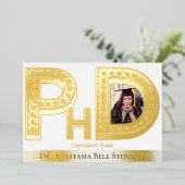 博士号卒業式パーティー写真金ゴールド 箔招待状 (立ち正面)