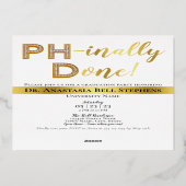 博士号卒業式パーティー写真金ゴールド 箔招待状 (裏面)