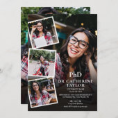 博士号学位写真コラージュ卒業パーティー 招待状 (正面/裏面)