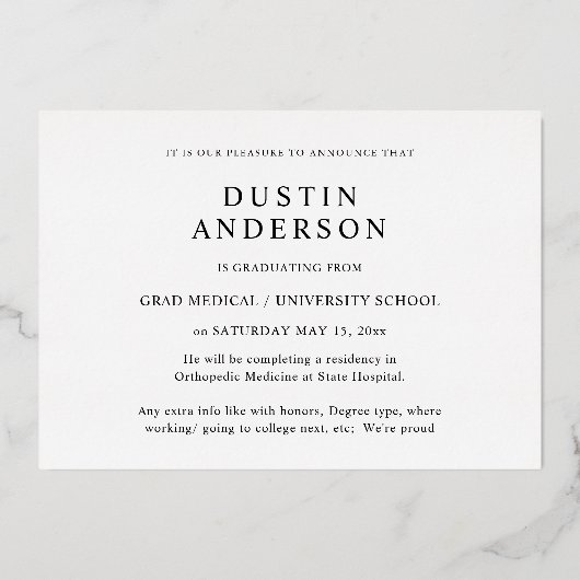 博士号6のフォト卒業票の発表 箔招待状 (裏面)