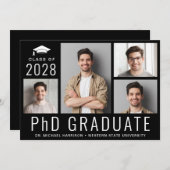 博士号 5枚写真 ブラック卒業パーティー 招待状 (正面/裏面)