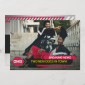 博士後期博士号別テレビニュース卒業パーティー 招待状 (正面/裏面)