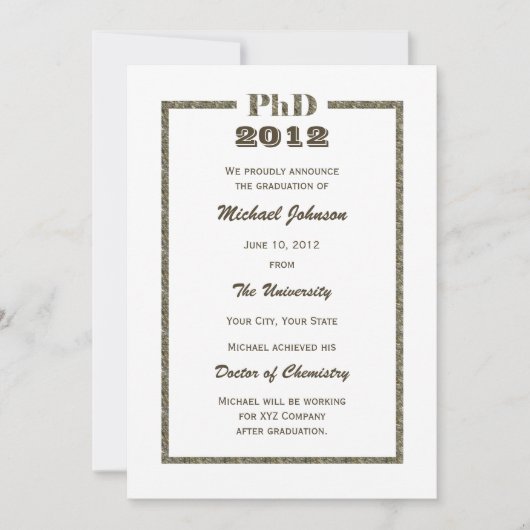 博士後期課程の卒業発表メタリック 案内状 (正面)