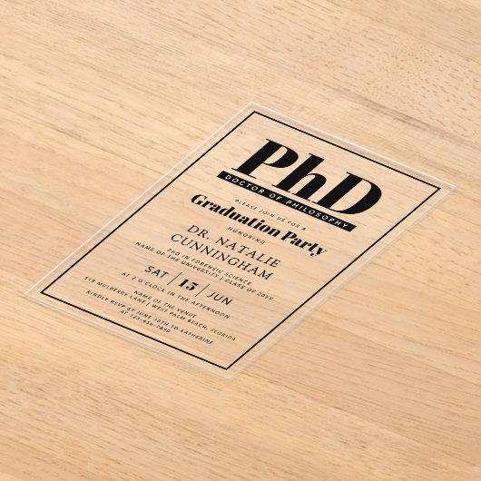 博士後期課程の博士後期課程 アクリル招待状 (レイダウン)