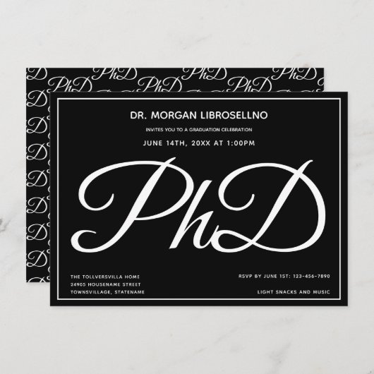 博士後期課程ブラック卒業パーティー 招待状 (正面/裏面)
