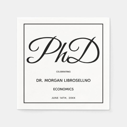 博士後期課程ホワイトブラック卒業パーティー スタンダードカクテルナプキン (正面)