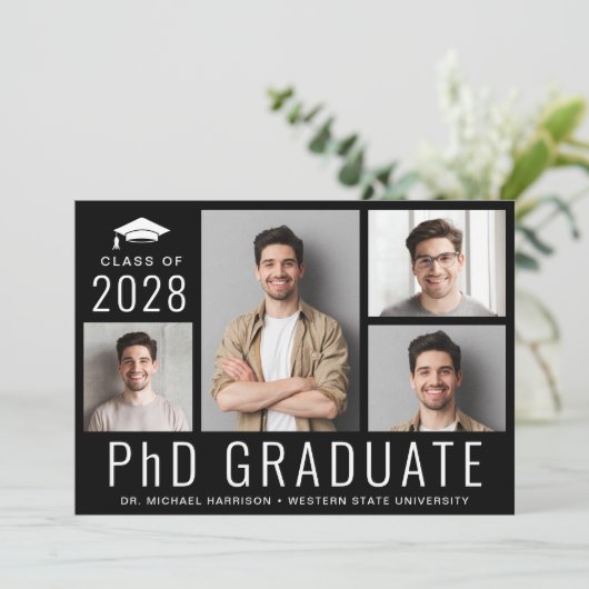 博士後期課程5フォトブラック卒業パーティー 招待状 (スタンド正面)