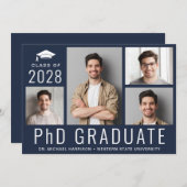 博士後期課程5フォトブルー卒業パーティー 招待状 (正面/裏面)