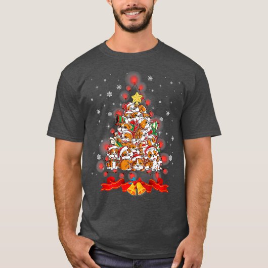 博士英語ブルドッグクリスマスツリードッグクリスマスギフト Tシャツ (正面)