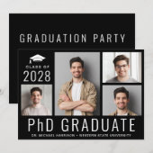 博士課程修了 5 枚の写真 黒い卒業パーティー 招待状 (正面/裏面)