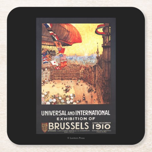 博覧会の世界の国旗が付いているLebaudyの飛行船 スクエアペーパーコースター (正面)