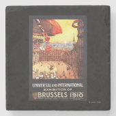 博覧会の世界の国旗が付いているLebaudyの飛行船 ストーンコースター (正面)