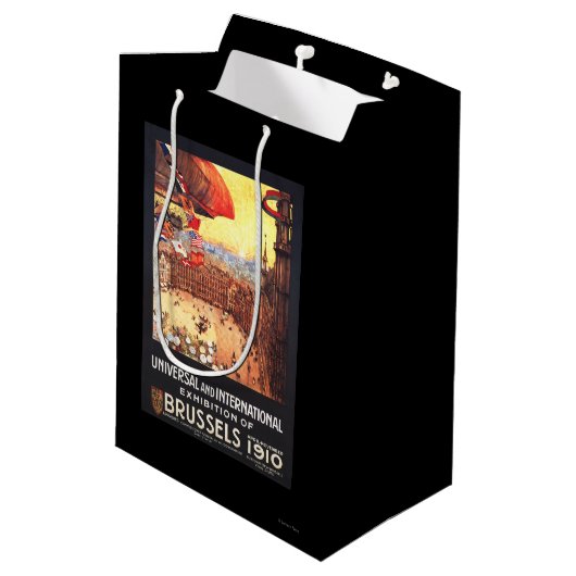 博覧会の世界の国旗が付いているLebaudyの飛行船 ミディアムペーパーバッグ (裏面アングル)