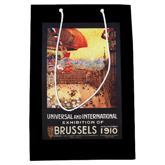 博覧会の世界の国旗が付いているLebaudyの飛行船 ミディアムペーパーバッグ (正面)