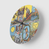 占いカードのコラージュ ラウンド壁時計 (傾斜)