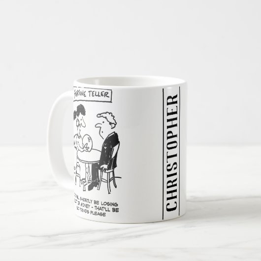 占い師が金融損失を予測する。おもしろい コーヒーマグカップ (正面左)