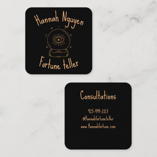 占い師のクリスタルボールブラックサンドサイキック スクエア名刺 (正面/裏面)
