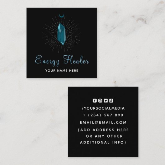 占い師の癒しの手 & ティールダイヤモンドストーン スクエア名刺 (正面/裏面)