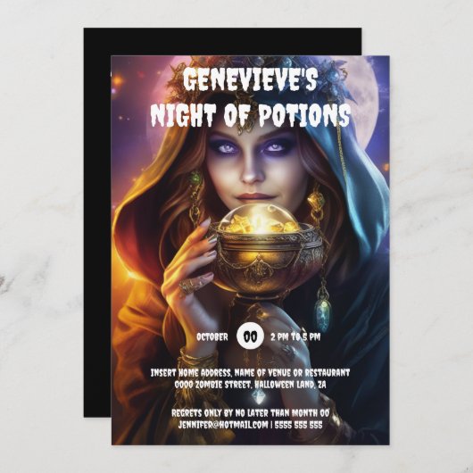 占い師クリスタルボール魔法ウィッチクラフトhallow 招待状 (正面/裏面)
