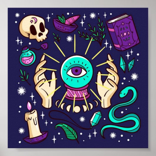 占い師ジプシーのクリスタルボールパープル ポスター (正面)