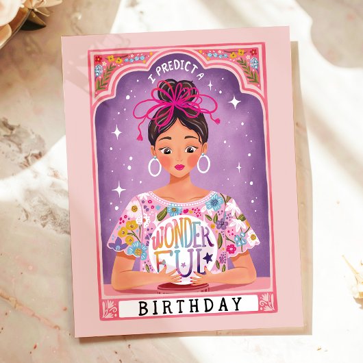 占カラフル師タロット図解入りの、写真付きの誕生日 ポストカード