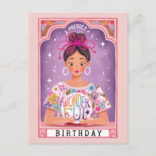 占カラフル師タロット図解入りの、写真付きの誕生日 ポストカード (正面)