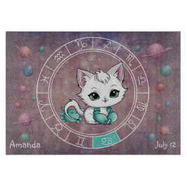 占星術のがん可愛い猫〔占星術の〕十二宮図車 カッティングボード