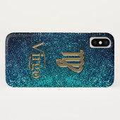 占星術のティール(緑がかった色)のグリッターの金ゴールドの(占星術の)十二宮図の印の《星座》乙女座の Case-Mate iPhoneケース (裏面(横))