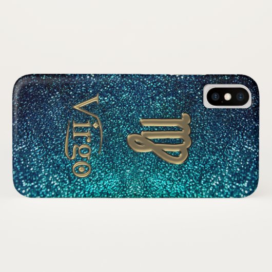 占星術のティール(緑がかった色)のグリッターの金ゴールドの(占星術の)十二宮図の印の《星座》乙女座の Case-Mate iPhoneケース (裏面(横))