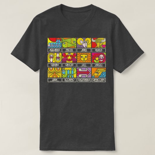 占星術の十二星座の日付 ヴィンテージスタイルの美観 Tシャツ (デザイン正面)