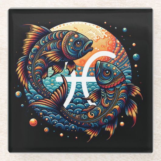 占星術の占星術サインピセス〔占星術の〕十二宮図 ガラスコースター (正面)