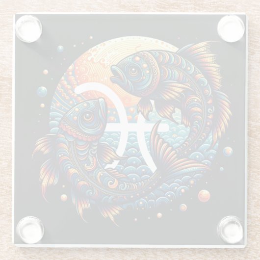 占星術の占星術サインピセス〔占星術の〕十二宮図 ガラスコースター (裏面)