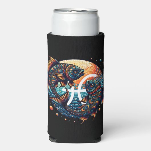 占星術の占星術サインピセス〔占星術の〕十二宮図 スリム缶クーラー (Seltzer正面)