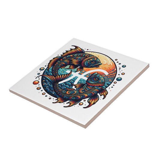 占星術の占星術サインピセス〔占星術の〕十二宮図 タイル (側面)