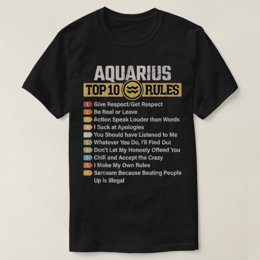 〔占星術の〕十二宮図おもしろいのトップ10のルールAquariusグラフィック Tシャツ (デザイン正面)