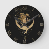 〔占星術の〕十二宮図がん |宇宙金ゴールドと黒星占星術La ラウンド壁時計 (正面)